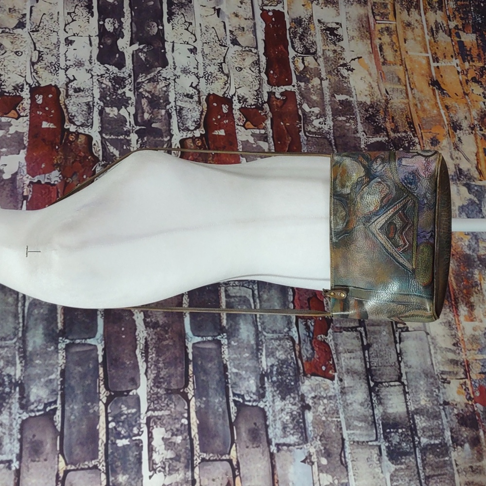 Jane Yoo Vintage Wearable Art Hand Painted Leather Shoulder Bag